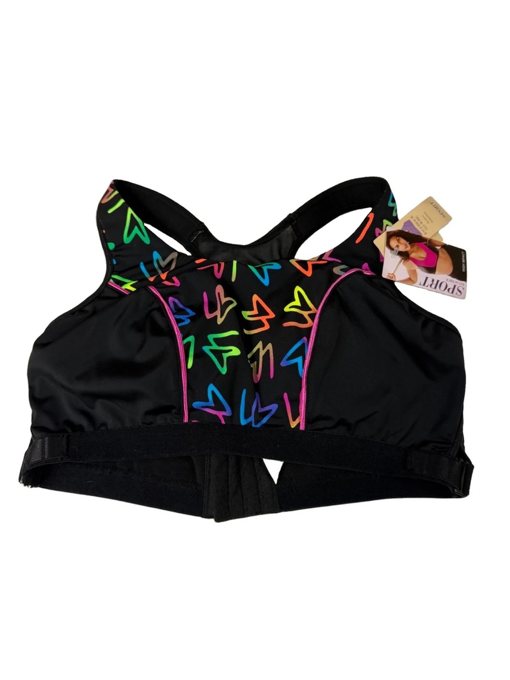 NEW Cacique 38C Racerback No Wire Sports Bra Black Pink Blue Wireless #2931